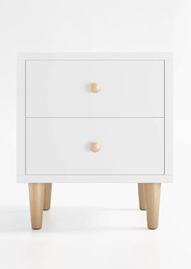 Finn White Wood 2-Drawer Kids Nightstand