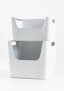 Small White Metal Stacking Storage Bin
