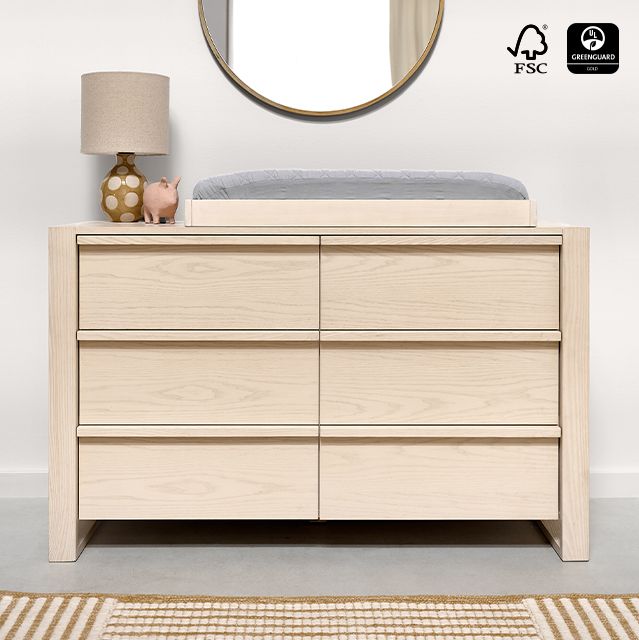 gemini kids light ash wood 6-drawer wide dresser