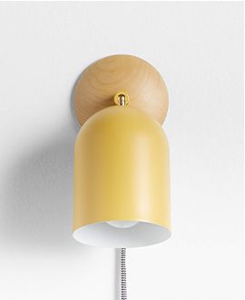 Pixi Ochre Metal and Wood Swivel Plug-In Wall Sconce