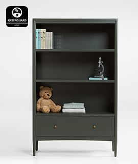 Hampshire Tall Olive Green Wood 3-Shelf Bookcase with Drawer