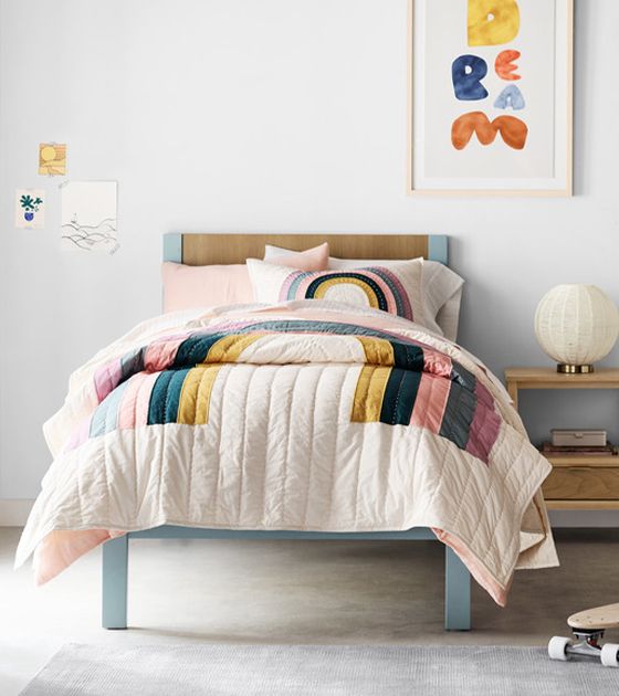 Opie Kids Two-Tone Wood and Blue Cloud Bed