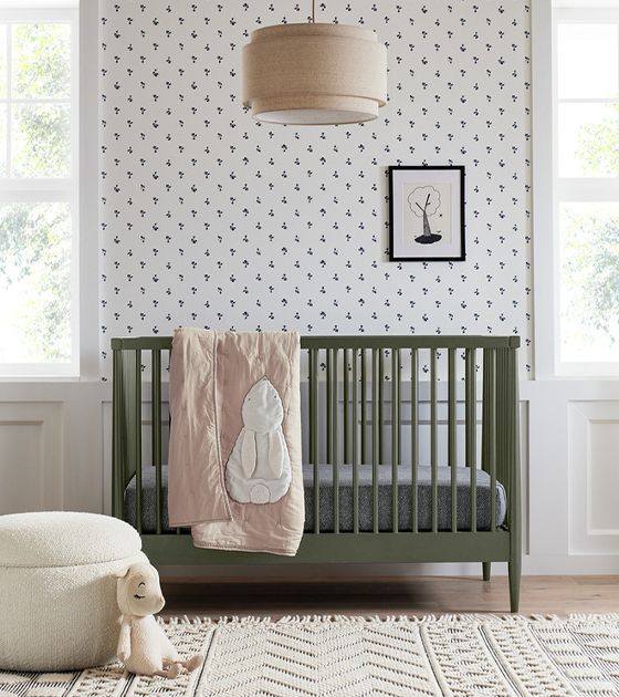 Hampshire Olive Green Wood Baby Crib