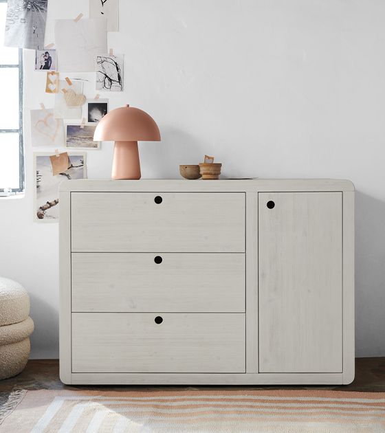 Montauk White Wood 3-Drawer Kids Dresser with Door by Leanne Ford