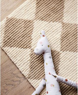 Wool Checkerboard Dark Tan Kids Area Rug 5x8