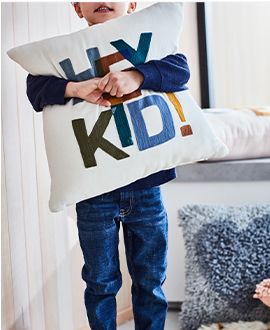 "Hey, Kid!" Embroidered Kids Throw Pillow