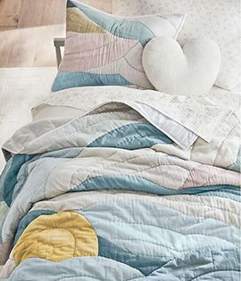 Cloud Embroidered Hand-Quilted Organic Cotton Kids Quilt