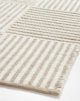 Flatweave Grid Wool and Cotton Dark Beige 8x10 Area Rug