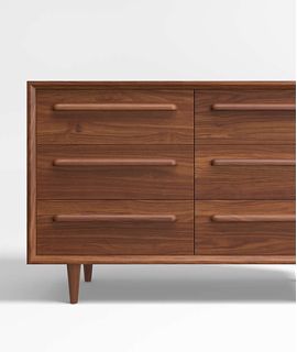 Tatum Walnut Mid-Century 6-Drawer Wide Dresser