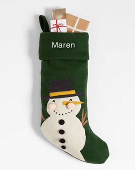 Green Felt Snowman Kids Christmas Stocking