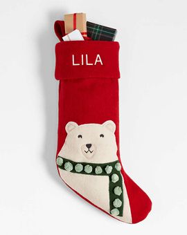 Red Felt Polar Bear Kids Christmas Stocking