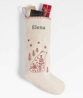 Scandi Heritage Bear Linen Christmas Stocking