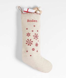 Scandi Heritage Snowflake Linen Kids Christmas Stocking