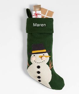 Green Felt Snowman Kids Christmas Stocking