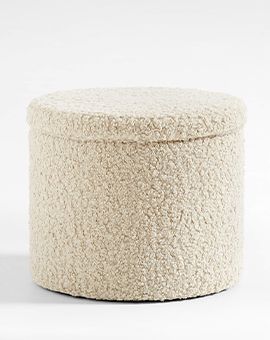 Dot Cream White Sherpa Storage Ottoman and Stool