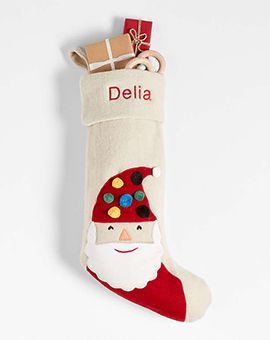 Ivory Felt Santa Christmas Stocking