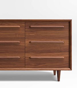 Tatum Walnut Mid-Century Wood 6-Drawer Wide Dresser