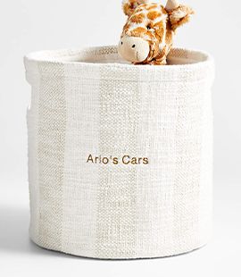 Cove Stone Tan Organic Cotton Striped Shelf Storage Bin