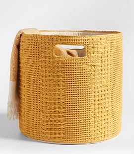 Nella Ochre Yellow Cotton Waffle Weave Shelf Bin