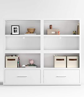 Ever Simple Modular White Wood Kids Open Bookcase with Drawer