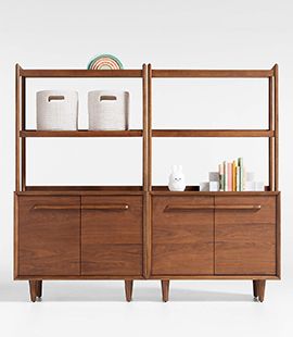 Tatum Walnut Wood 2-Door Kids Storage Bookcase with Hutch