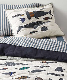 Shark School Embroidered Cotton Quilt