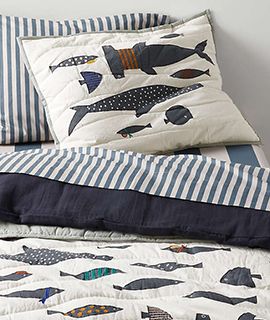 Shark School Embroidered Cotton Quilt