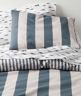 Riviera Slate Blue Reversible Stripe Organic Cotton Duvet