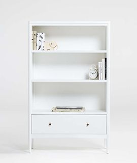 Hampshire Tall White Wood 3-Shelf Bookcase with Drawer