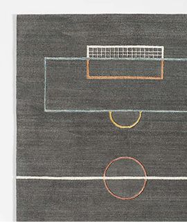 Modern Soccer Field Wool Charcoal Area Rug
