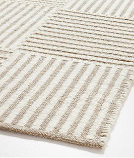 Flatweave Grid Wool and Cotton Dark Beige