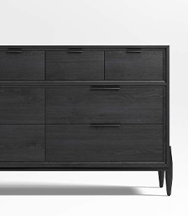 Bodie Ebonized Black Wood Wide 8-Drawer Kids Dresser