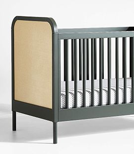 Maren Olive Green and Cane Convertible Baby Crib