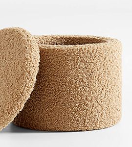 Dot Light Brown Sherpa Kids Storage Ottoman and Stool
