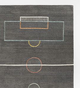 Modern Soccer Field Wool Charcoal Kids Colorful Area Rug