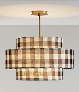 Reese Black Gingham Linen Ceiling Light