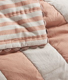 Riviera Terracotta Pink Stripe Organic Cotton Crib Quilt