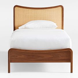 Rainey Walnut Wood and Natural Cane Kids Twin Bed