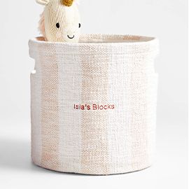 Cove Elegant Pink Organic Cotton Striped Shelf Storage Bin