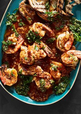 garlicky grilled prawns and chermoula