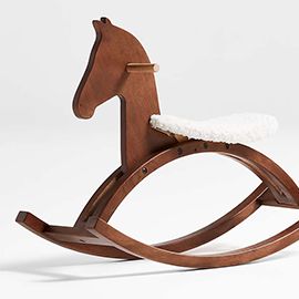 Deep Brown Wooden Rocking Horse with Sherpa Seat