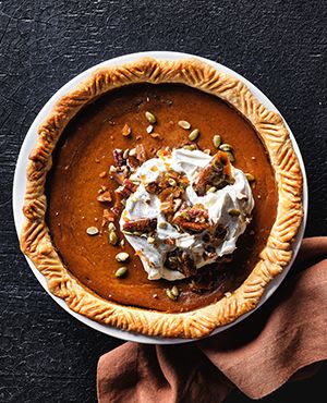 pumpkin pie with candied pecans