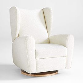 Seesaw Cream Boucle Nursery Power Recliner Chair w/ Electronic Control and USB with Natural Wood Base