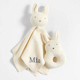 Bunny Knit Lovey and Rattle Gift Set