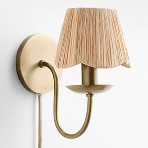 Greta Scalloped Raffia Plug-In Wall Sconce