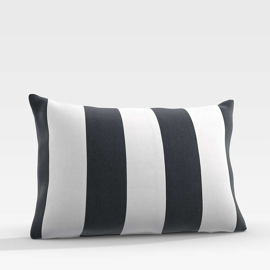 Navy Blue Grey Stripes Monogram Lumbar Pillow