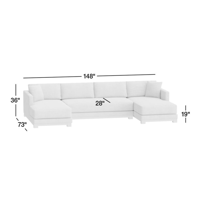 View Gather Deep Wood Base Bench 3-Piece Double-Chaise Sectional Sofa - image 2 of 13