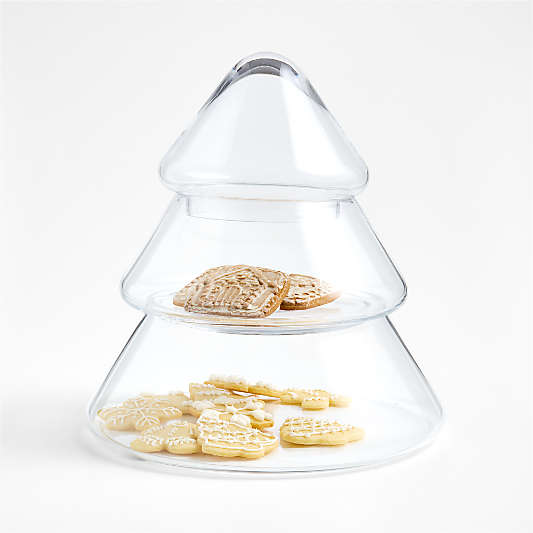2-Tier Glass Christmas Tree Cookie Jar