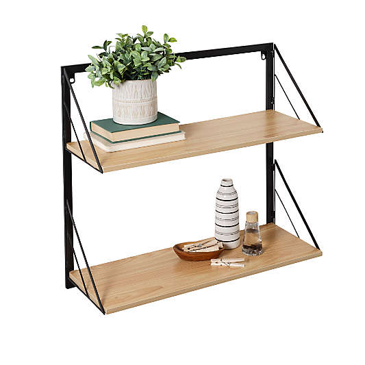 2-Tier Metal and Wood Wall-Mounted Shelves