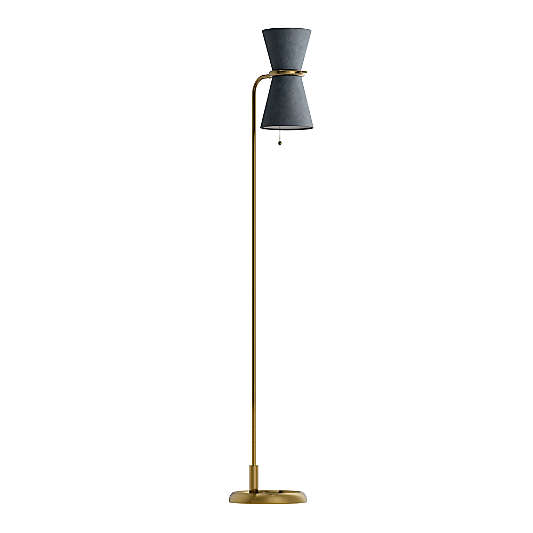 Gable Antique Natural Brass Floor Lamp with Storm Blue Shade 57.5"